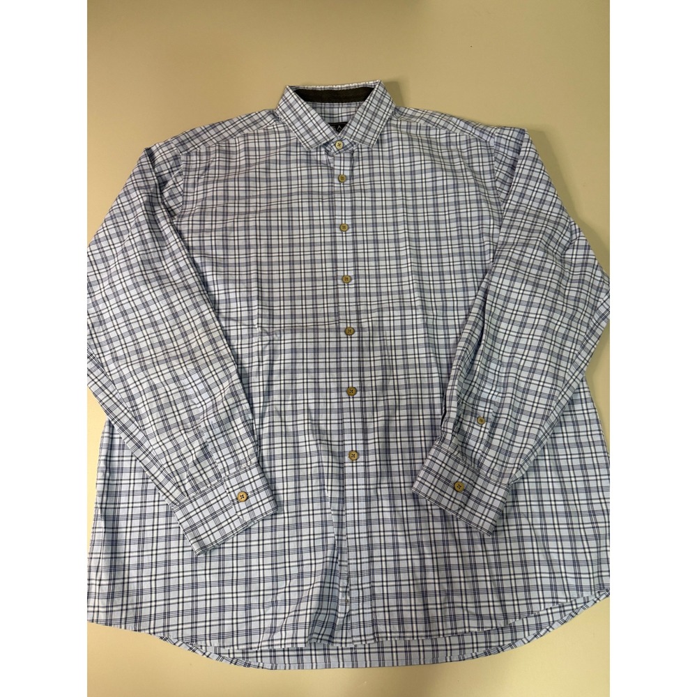 Jos. A. Bank Traveler Travel Tech Shirt Mens XL Blue Plaid Tailored Fit Long Slv